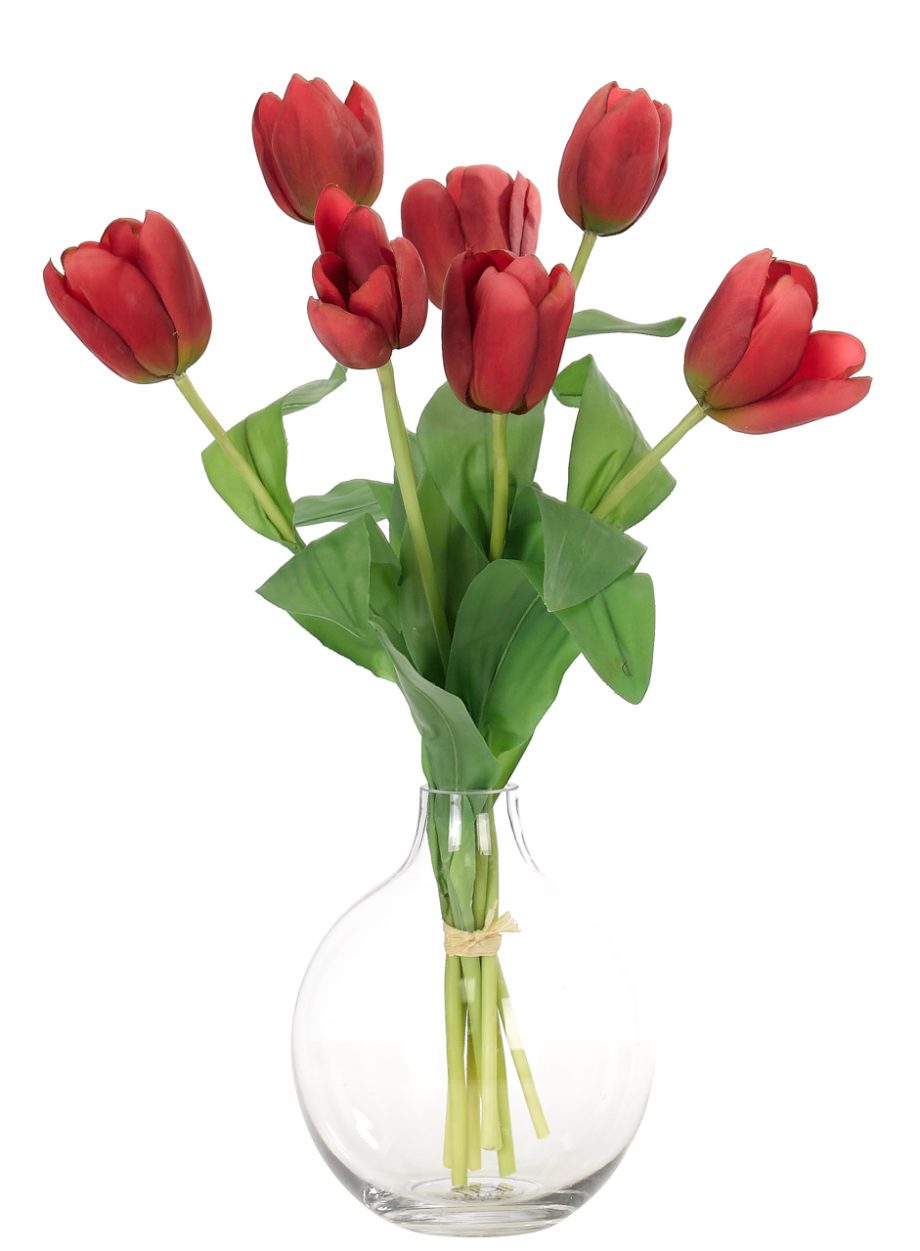 Tulip, Red, Drop Inwith Glass, Faux, 17