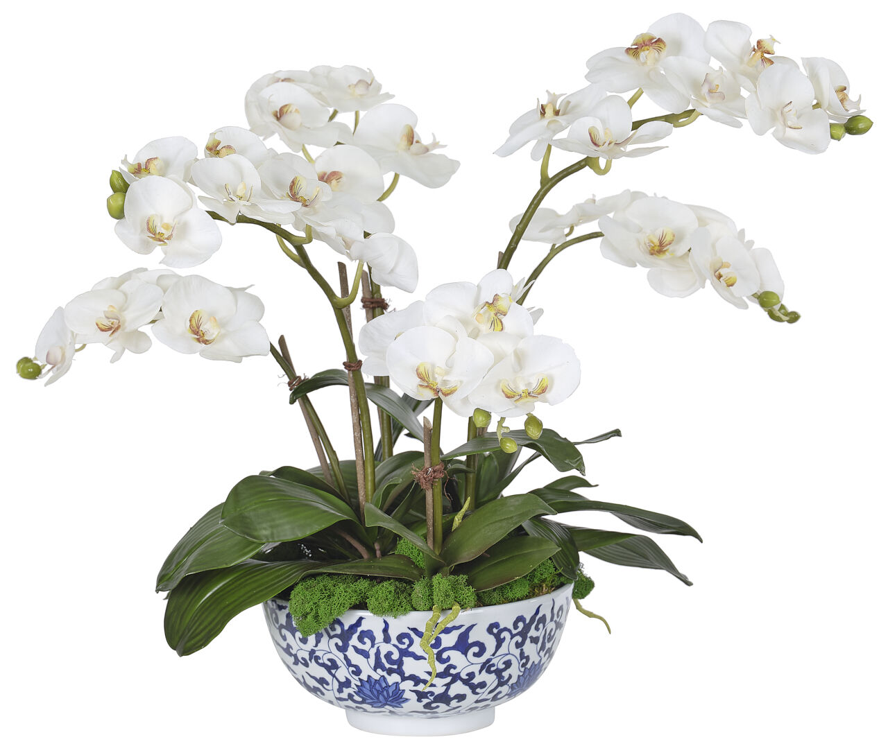 Orchid Phalaenopsis, White, in Ceramic BowlFaux Arrangement, 22" NDI