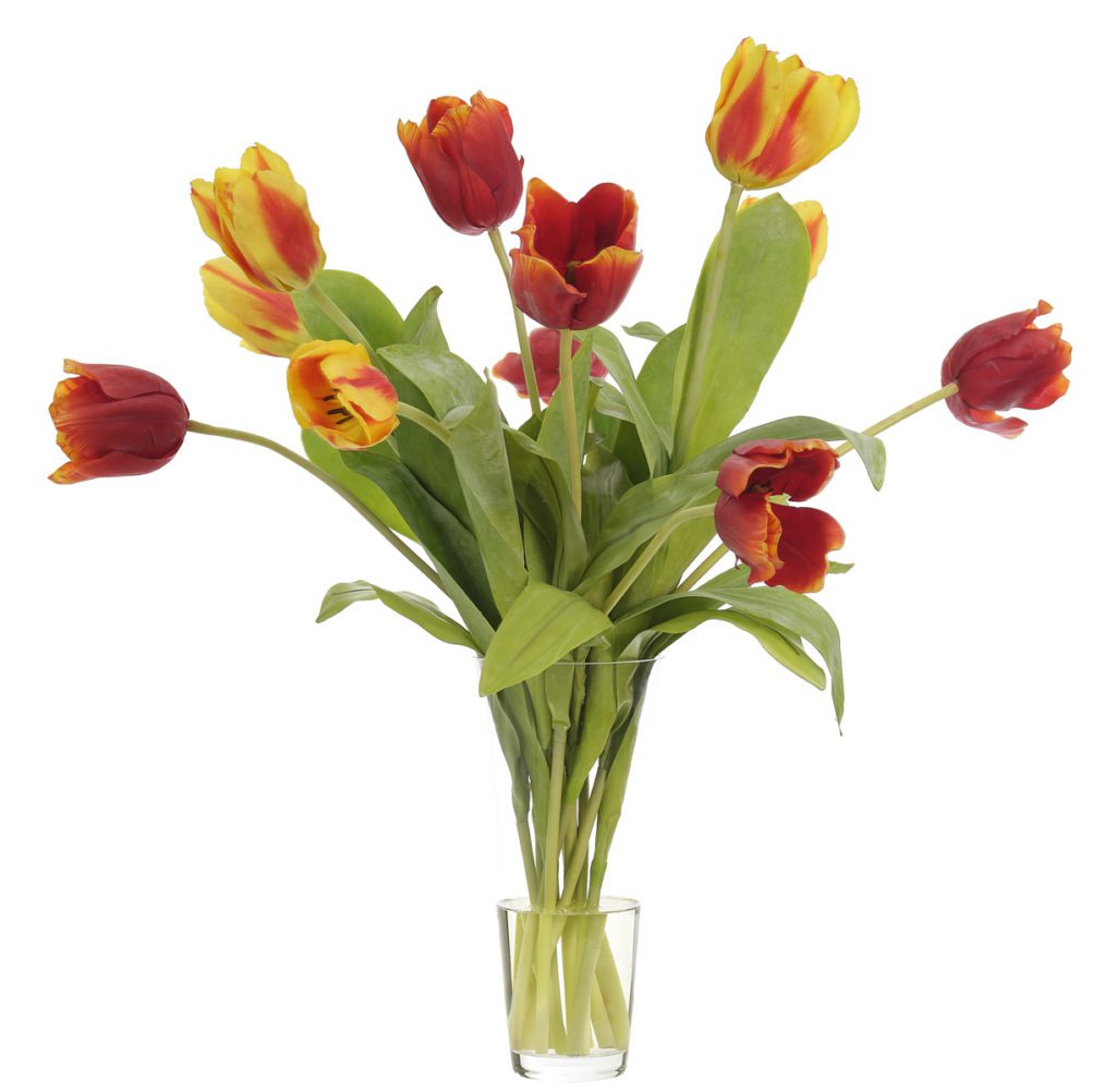 FINAL SALE Tulip, Red Yellow, Glass VaseFaux Watergarden, 28