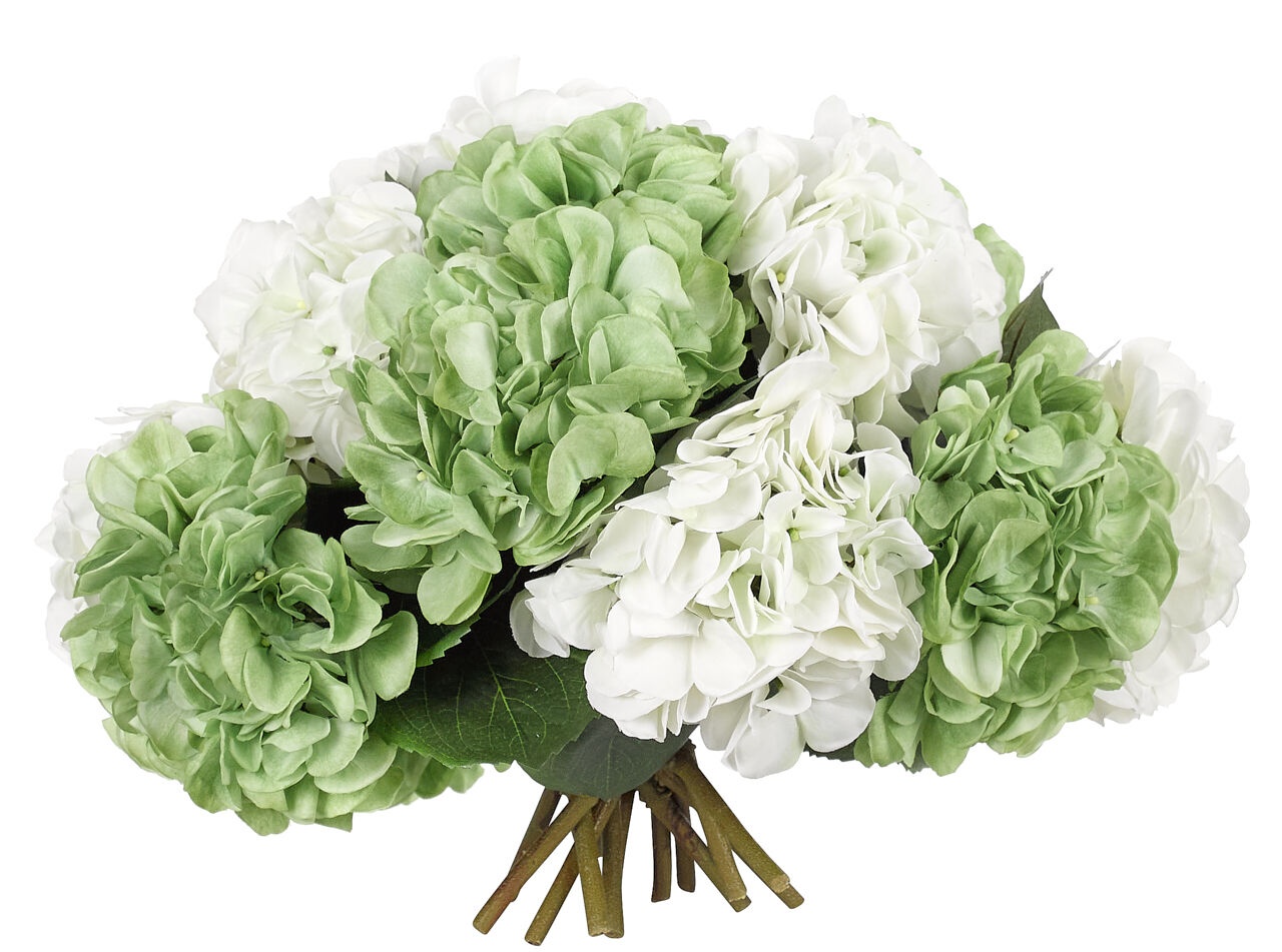 Hydrangea, Green White, Drop InFlower Bouquet, Faux, 14