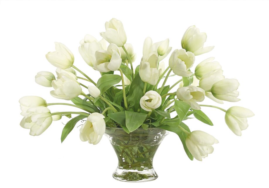 Tulip, White Green, Flared Glass BowlFaux, Watergarden, 16