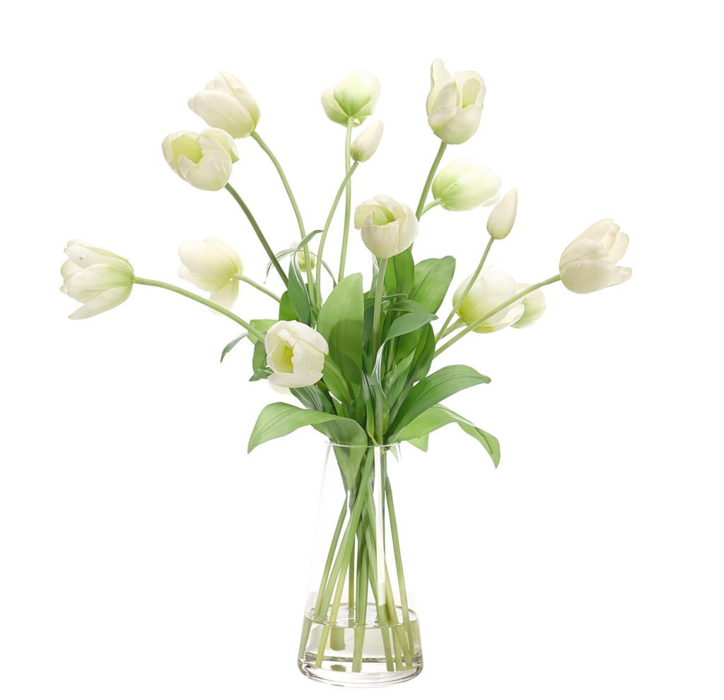 Tulip, White Green, Flared Glass BowlFaux, Watergarden, 16