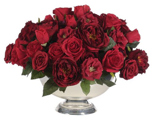 Rose, Red, Footed Bowl, Faux Arrangement