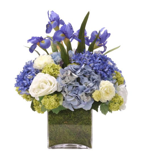 Rose, Hydrangea, Faux Moss Garden, 22"