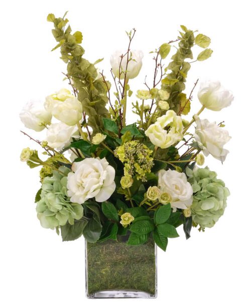 Rose, Tulip, Faux Moss Garden, 28"