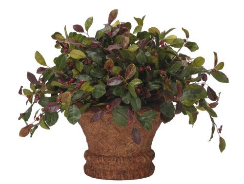 Wintergreen Bush With Berries, Faux Arrangement, 17" (Final Sale)