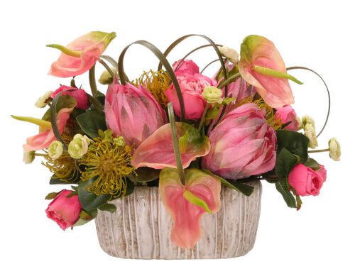 Rose, Protea, Faux Arrangement, 13"