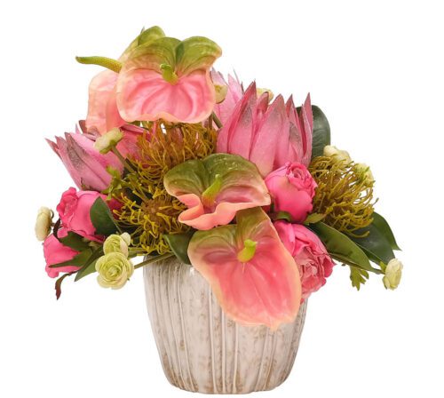 Rose, Protea, Faux Arrangement, 15"