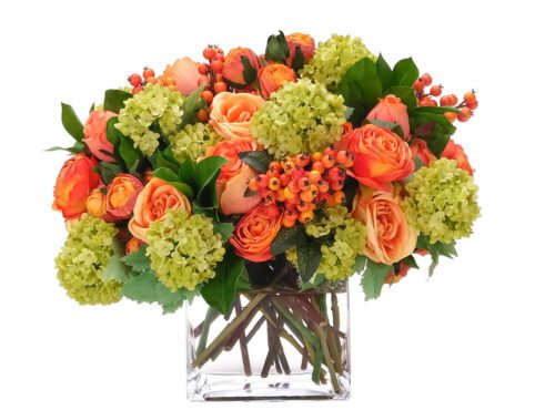 Rose, Snowball Hydrangea, Faux Watergarden, 13"