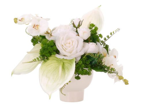 Rose, Anthurium, Faux Arrangement, 13"