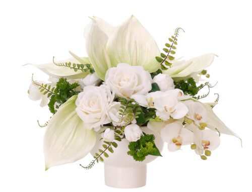 Rose, Anthurium, Faux Arrangement, 18"