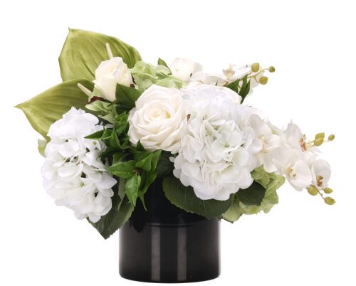 Orchid, Hydrangea, Faux Watergarden, 17"