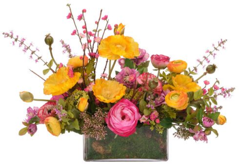 Poppy, Rose, Faux Moss Garden, 22"