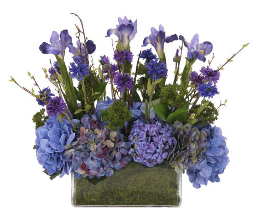 Hydrangea Iris, Faux Moss Garden, 21"