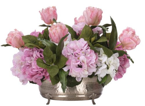 Hydrangea, Tulip, Faux Arrangement, 16"