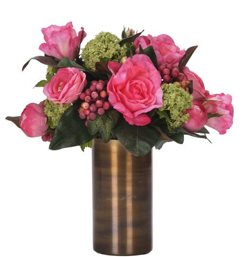 Rose, Snowball, Faux Arrangement, 14"