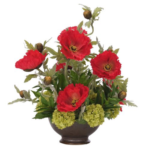 Poppy Snowball, Faux Arrangement, 20"