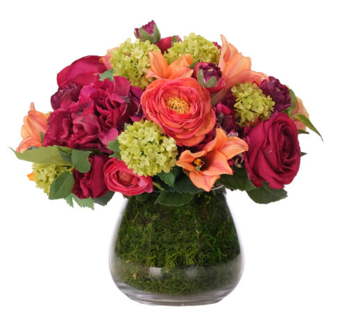 Ranunculus Rose, Faux Moss Garden, 14"