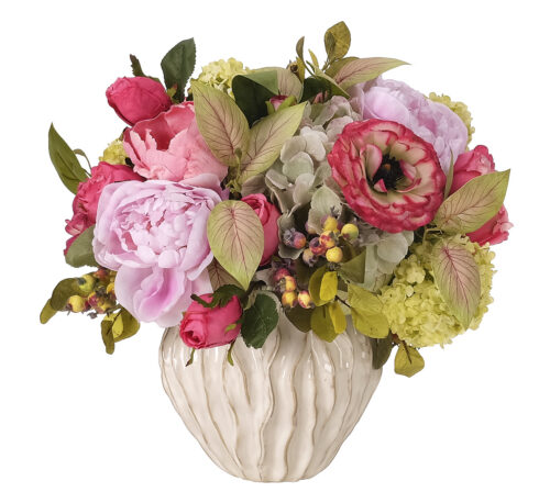Ranunculus, Peony, Faux Arrangement, 14"