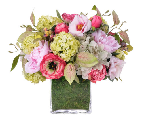 Hydrangea Rose, Faux, Moss Garden, 15"