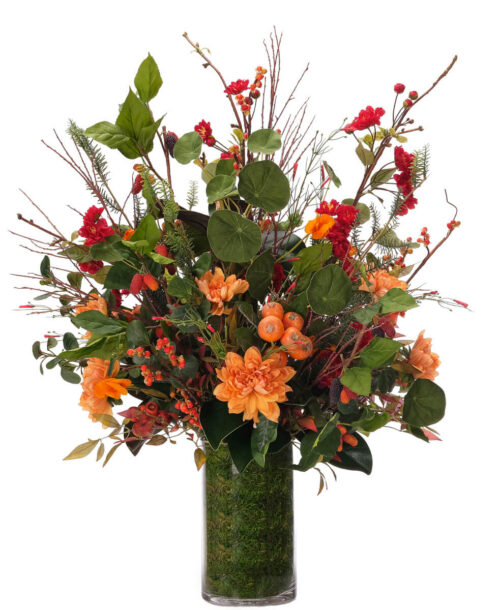 Dahlia Blossom Branches, Faux Moss Garden, 35"