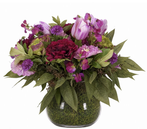 Peony Ranunculus, Faux Moss Garden, 14"