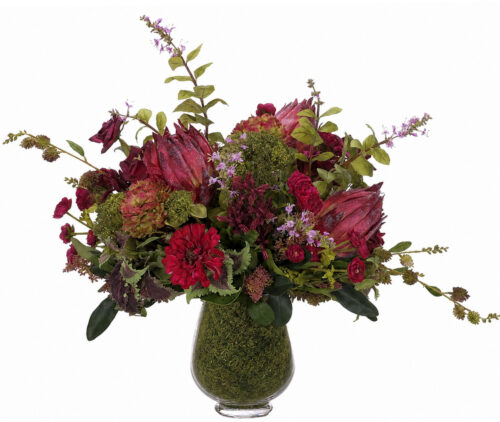Rose Protea, Faux Moss Garden, 24"