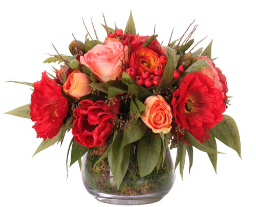 Poppy Rose, Faux Moss Garden, 13"
