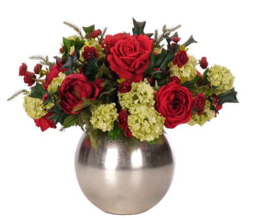 Rose Snowball Hydrangea, Faux Arrangement, 18"