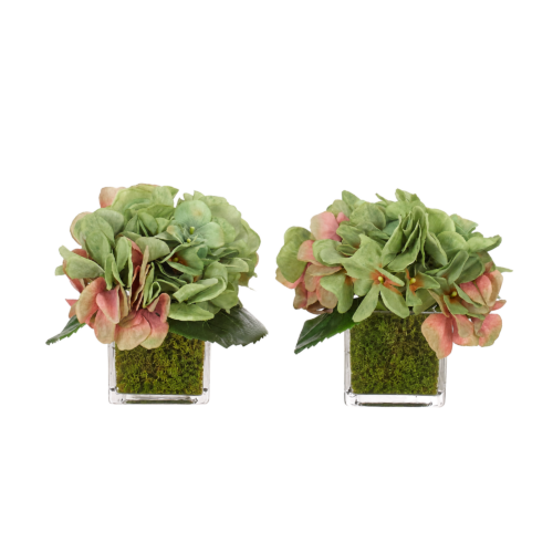 Hydrangea, Set of 2, Faux Moss Garden, 6"