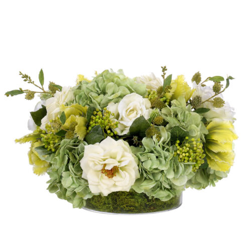 Hydrangea Rose, Faux Moss Garden, 11"