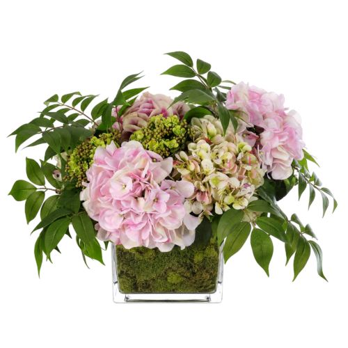 Hydrangea, Faux Moss Garden, 14"