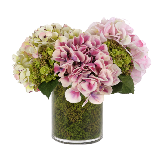 Hydrangea ,Faux Moss Garden, 11"