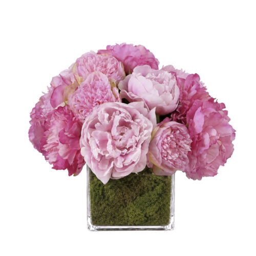 Real-Touch Peony, Faux Moss Garden, 12"