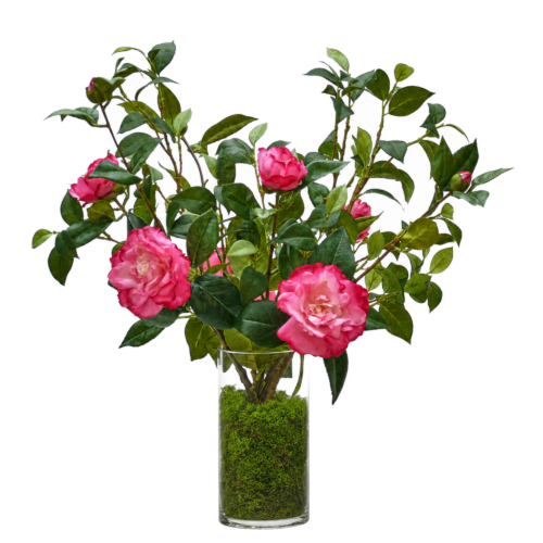 Real-Touch Camellia, Faux Moss Garden, 22"