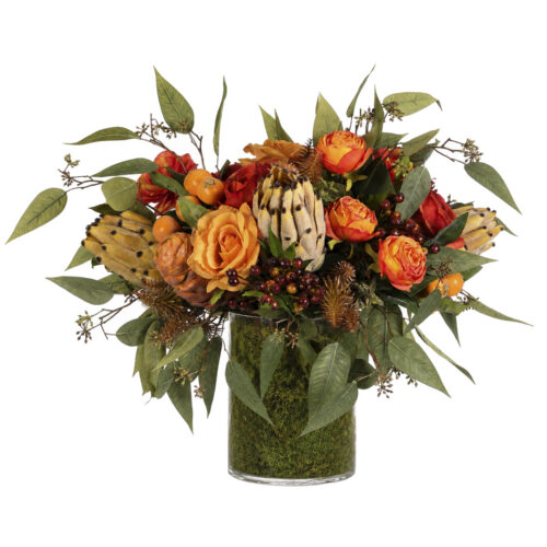 Rose Protea, Faux Moss Garden, 18"