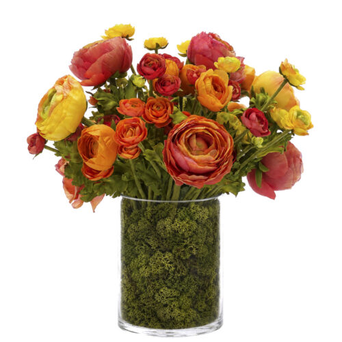 Ranunculus, Faux Moss Garden, 13"