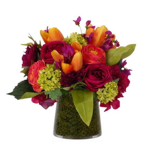Rose Ranunculus, Faux Moss Garden, 12"