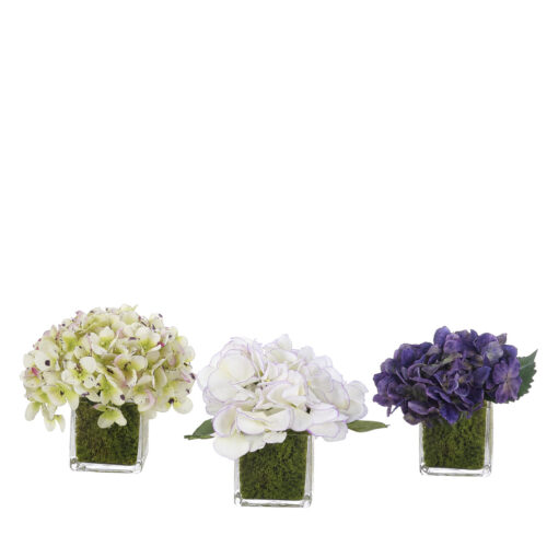 Hydrangea, Set of 3, Faux Moss Garden, 6"