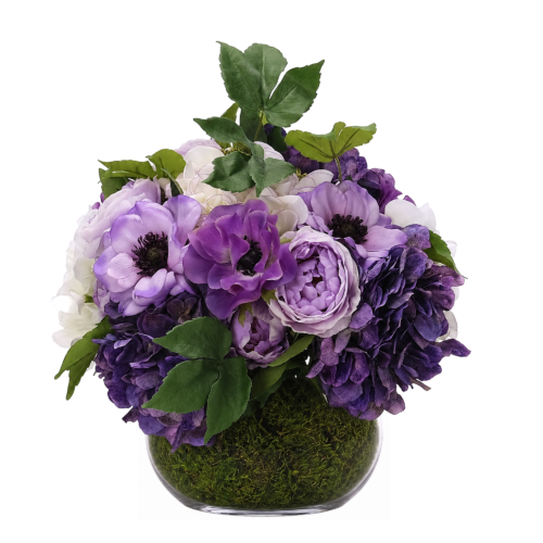 Rose, Hydrangea, Faux Moss Garden, 13"