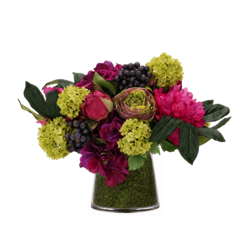 Rose, Ranunculus, Faux Moss Garden, 11"