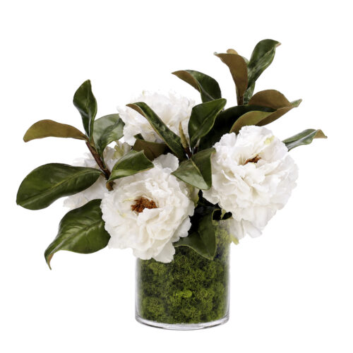 Real-Touch Peony Magnolia Foliage, Faux Moss Garden, 15"