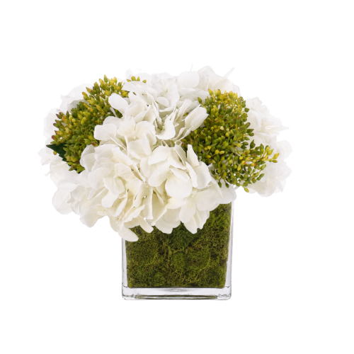 Hydrangea, Faux Moss Garden, 8"