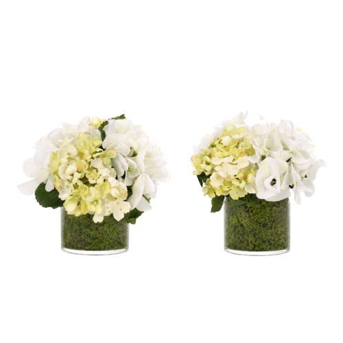 Hydrangea, Set of 2, Faux Moss Garden, 7"