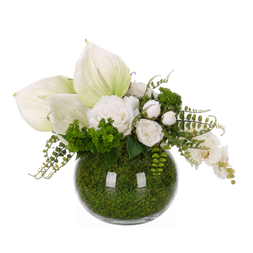 Rose, Anthurium, Faux Moss Garden, 16"