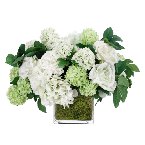 Rose Hydrangea, Faux Moss Garden, 14"