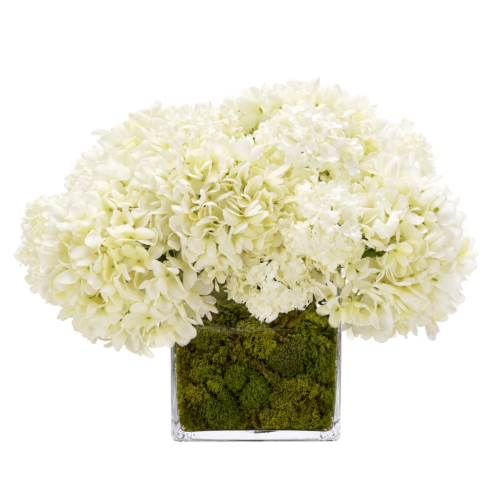 Hydrangea Snowball, Faux Moss Garden, 11"