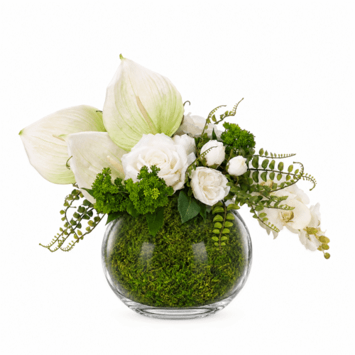 Rose, Anthurium, Faux Moss Garden, 16"
