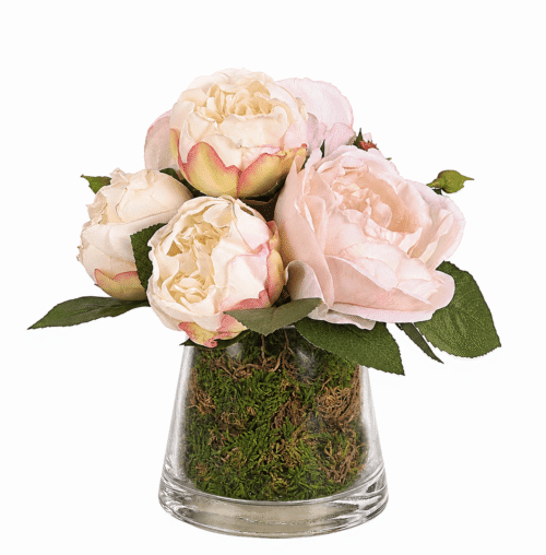 White Rose Peony Silk Arrangement in Glass Vase
